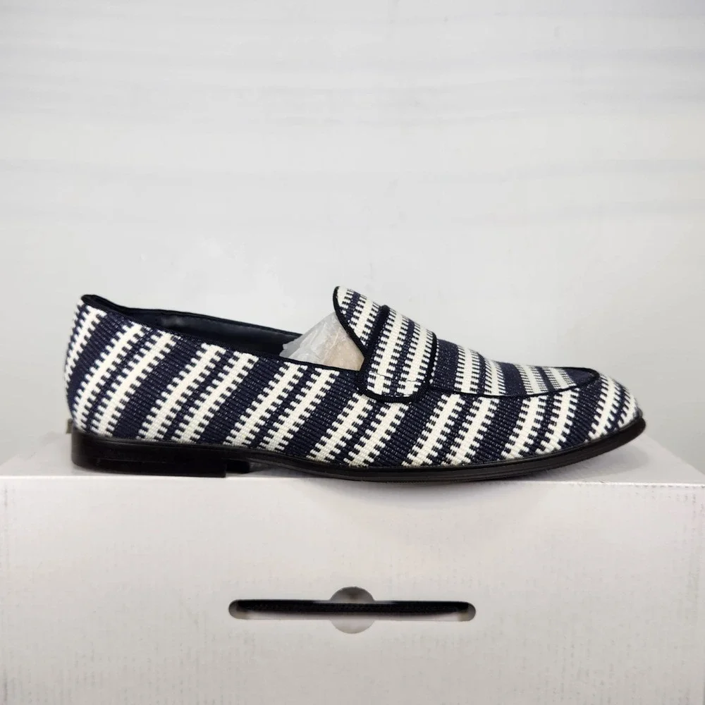 Aldo Loafers Men Size 9.5 Navy White Waterfront Woven Pillow Walk Slip On Shoes